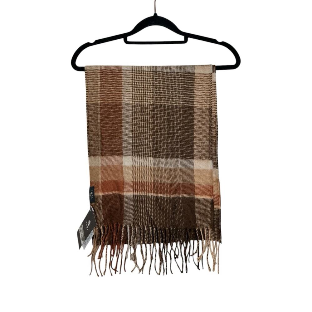 Tumi New Brown Neutral Plaid Alpaca Cozy Fringe Scarf Unisex Peru One Size